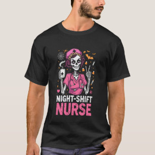 Nachtschicht RN ICU Krankenschwester Skelett Hallo T-Shirt