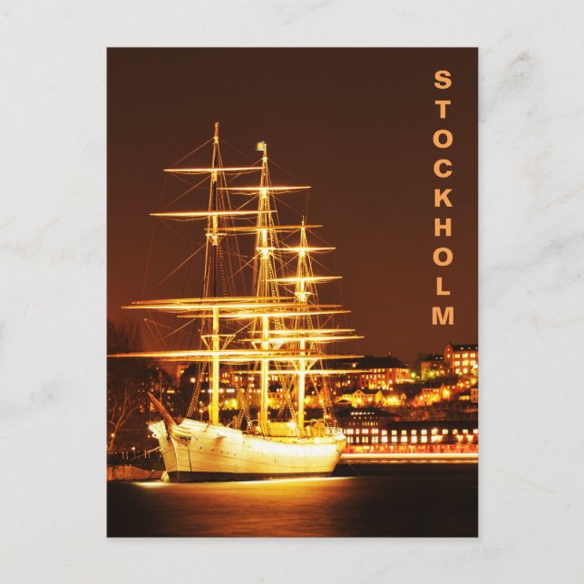 Nachtschiff in Stockholm, Schweden Postkarte (Vorderseite)