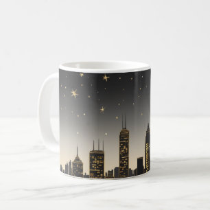 Nachtschwärmer-Skyline-Silhouette einer Stadt Kaffeetasse