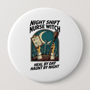 Nachtschwester-Hexe Retro-Halloween-T-Shirt Button