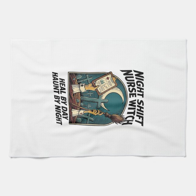 Nachtschwester-Hexen-Retro-Halloween-T-Shirt Geschirrtuch (Horizontal)
