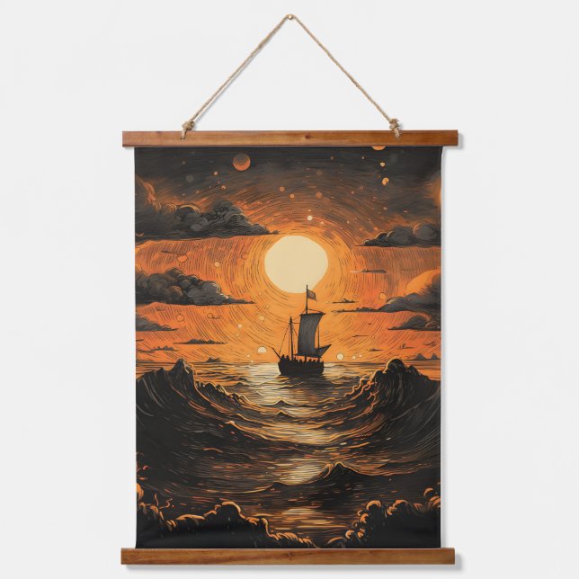 Nachtsegeln Wandteppich Mit Holzrahmen (Vorderseite)