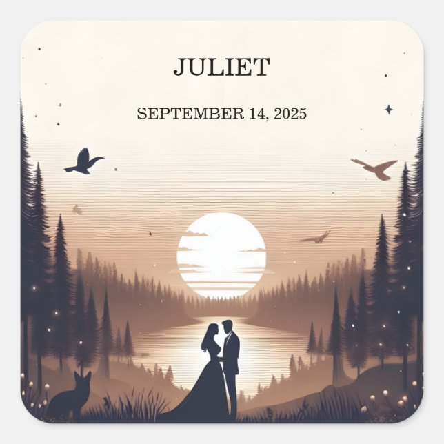 Nachtsonnenmoon Cloud Twilight Brautparty Quadratischer Aufkleber (Vorderseite)
