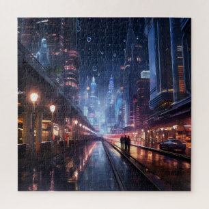 Nachtstadt-Sci-Fi-Landschaft Puzzle