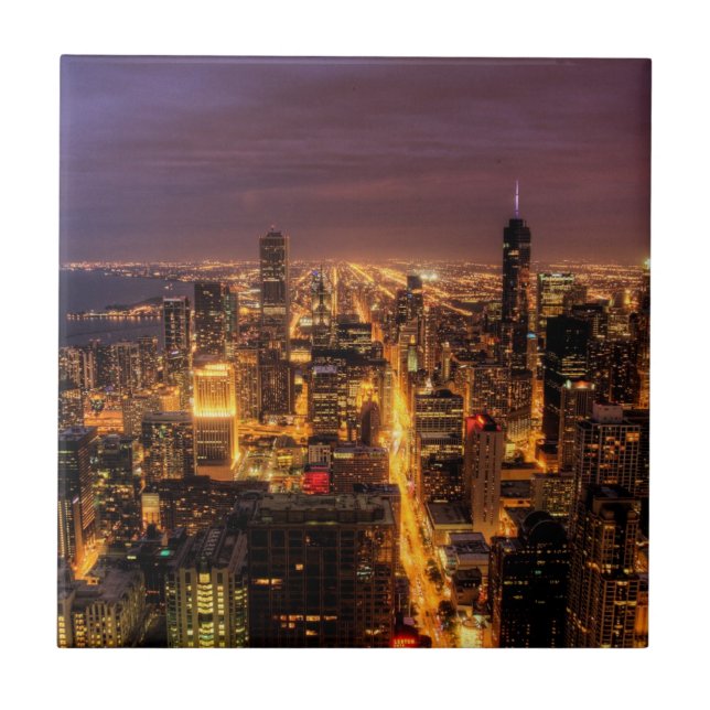 NachtStadtbild von Chicago Fliese (Vorderseite)