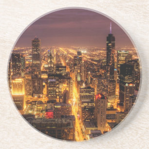 NachtStadtbild von Chicago Getränkeuntersetzer