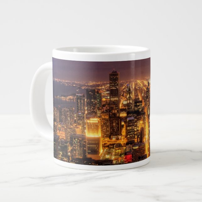 NachtStadtbild von Chicago Jumbo-Tasse (Vorderseite Links)