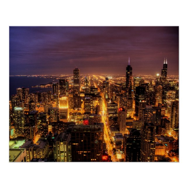 Nachtstadtbild von Chicago Poster (Vorderseite)