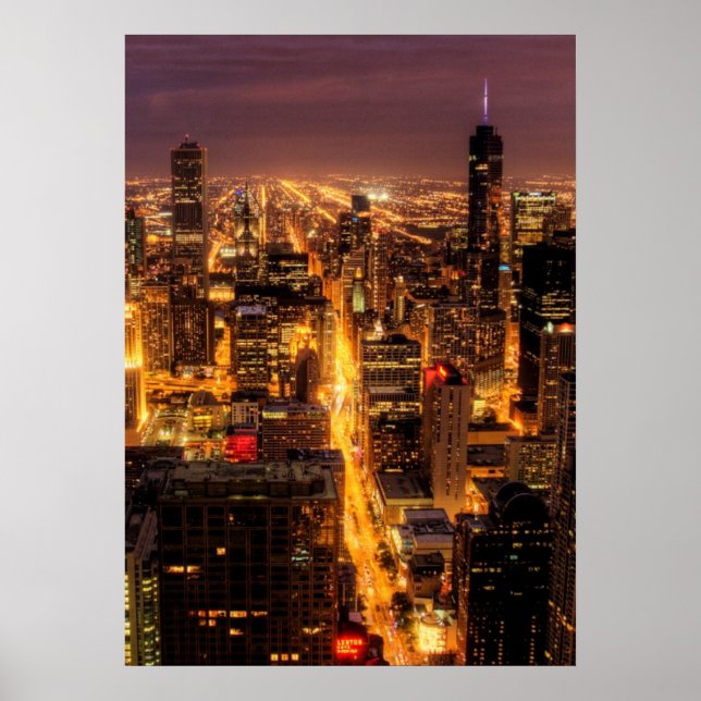 Nachtstadtbild von Chicago Poster (Vorne)