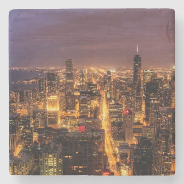 NachtStadtbild von Chicago Steinuntersetzer (Vorderseite)