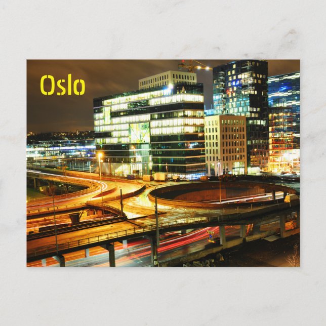 Nachtstädtische Landschaft in Oslo, Norwegen Postkarte (Vorderseite)