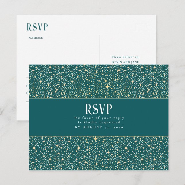 Nachtstars Hochzeit RSVP Postkarte (Vorne/Hinten)