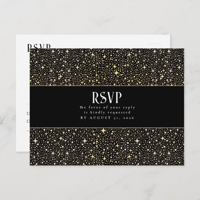 Nachtstars Hochzeit RSVP Postkarte (Vorne/Hinten)