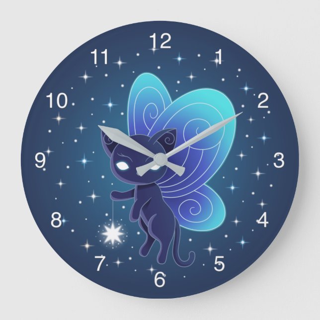 Nachtstern Fee Pixie Katze Große Wanduhr (Vorderseite)