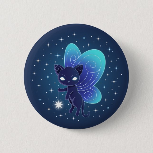 Nachtstern Feen Pixie Katze Button (Vorderseite)