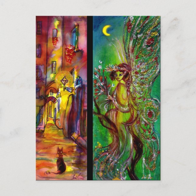 Nachtstraße und Grüne Märchen Einladungspostkarte (Vorderseite)