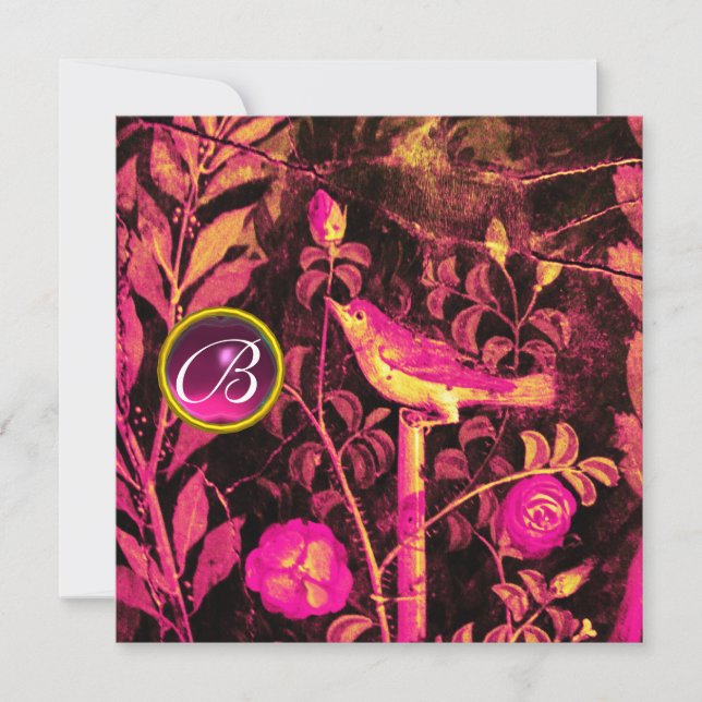 NACHTUNG MIT ROSE MONOGRAMM, rosa, schwarz gelb Einladung (Vorderseite)