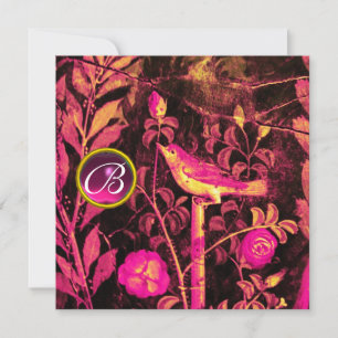 NACHTUNG MIT ROSE MONOGRAMM, rosa, schwarz gelb Einladung