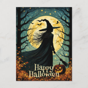 Nachtwald Halloween Witz Vollmond Postkarte
