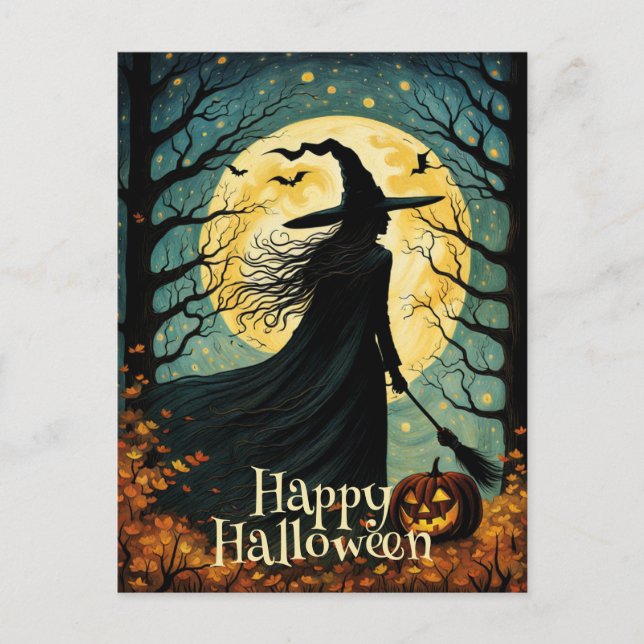 Nachtwald Halloween Witz Vollmond Postkarte (Vorderseite)