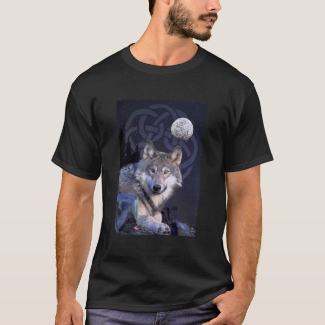 Nachtwolf mit keltischem Knoten T-Shirt (Vorderseite)