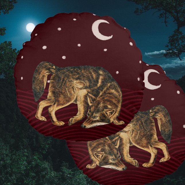 Nachtwolf-Winterpilztier Rundes Kissen (Von Creator hochgeladen)