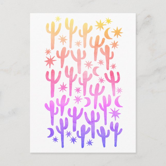 Nachtwüste Saguaro Cactus Sunset Watercolor Postkarte (Vorderseite)