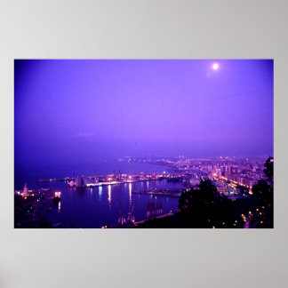 Nachtzeit, Malaga, Spanien Poster
