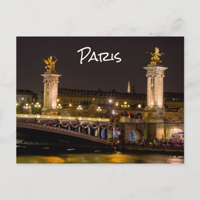 Nachtzeit über Pont Alexandre III Brücke - Paris Postkarte (Vorderseite)