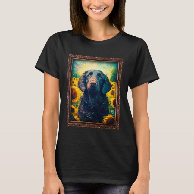 Nacktbeschichtete Retriever Malerei Sonnenblumen B T-Shirt (Vorderseite)