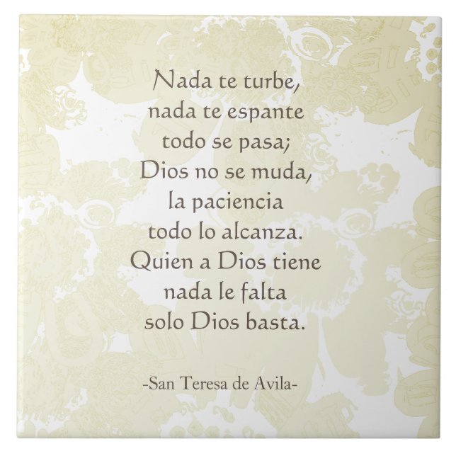 "Nada te turbe" San Teresa di Avila White on White Fliese (Vorderseite)