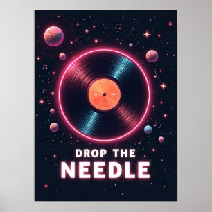 Nadel fallen lassen – Retro-Vinyl im Weltraum Poster