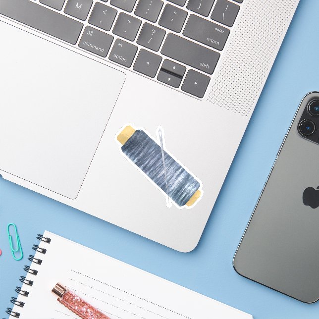 Nadel und Faden Aufkleber (Laptop mit iPhone)