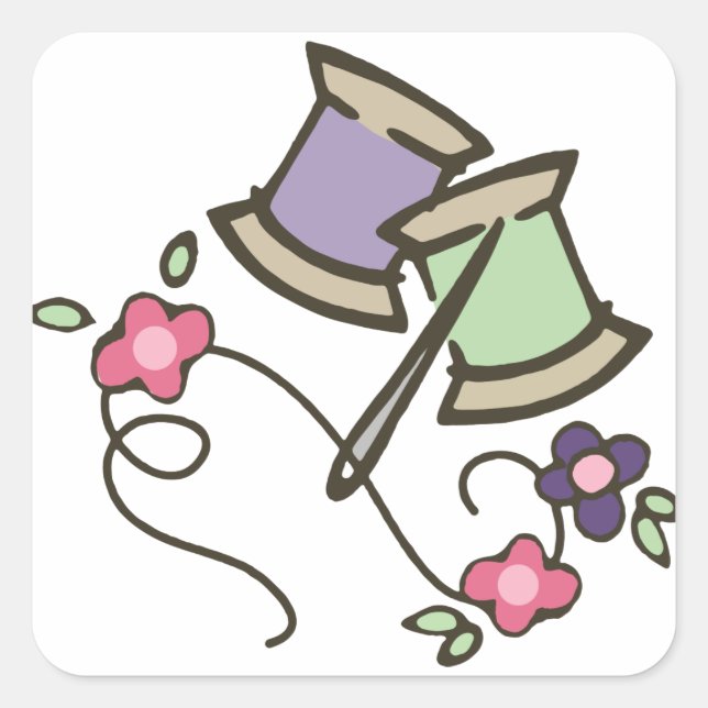 Nadel und Thread Quadratischer Aufkleber (Vorderseite)