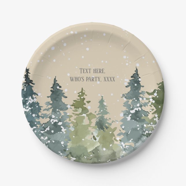 Nadelbäume, Kiefernbäume, Evergreen Pappteller (Vorderseite)