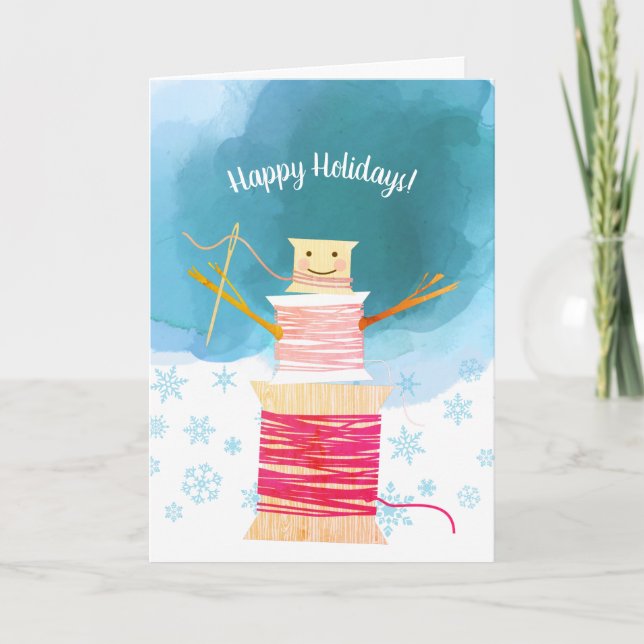 Nadelgewinde Schneemaschine Nähhandwerk Weihnachts Feiertagskarte (Vorderseite)