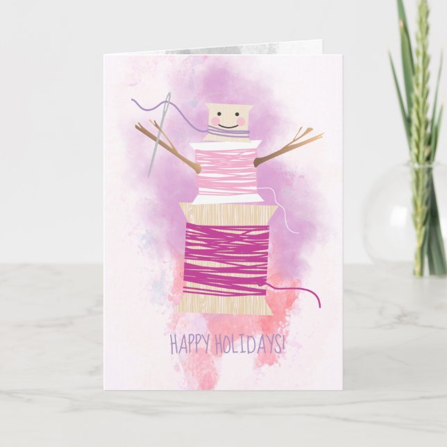 Nadelgewinde Schneemaschinen Nähhandwerk Weihnacht Feiertagskarte (Vorderseite)