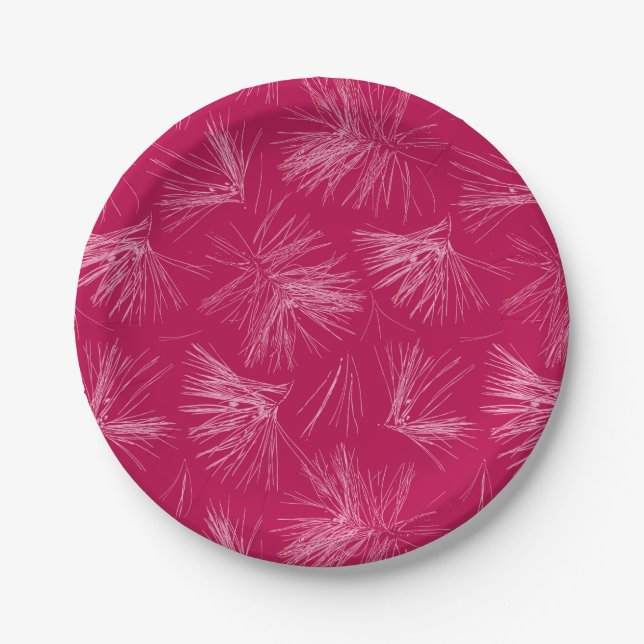 Nadeln aus dunkelrosa Pine Tree Pappteller (Vorderseite)