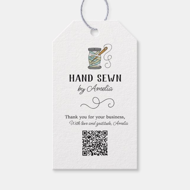 Nadeln und Thread Handschrift Nähen Vielen Dank Geschenkanhänger (Vorderseite)
