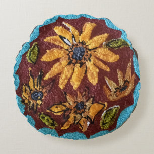 Nadelpunch-Shabby-Chic-Sonnenblumen-Rundkissen Rundes Kissen