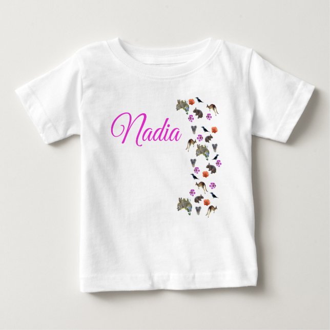 Nadia, Name Logo für australische Wildtiere, Baby T-shirt (Vorderseite)