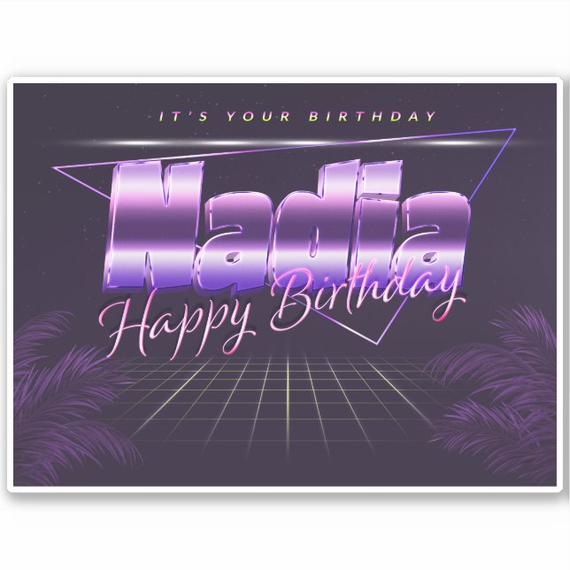 Nadia Name Vorname lila retro Sticker Geburtstag (Vorderseite)
