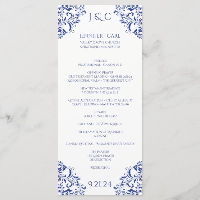 Nadine Wedding Program - Tea-length - Royal Blue Programm (Vorderseite)