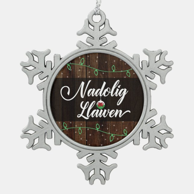 Nadolig Llawen Waliser frohe Weihnachten, Wales Schneeflocken Zinn-Ornament (Vorderseite)