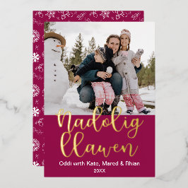 Nadolig Llawen Welsh Christmas, Elegant Foil Holid Folien Feiertagskarte