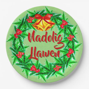 Nadolig Llawen Welsh Frohe Weihnachten 9" Pappteller