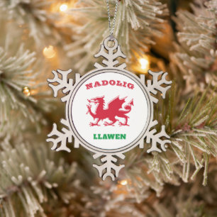 Nadolig Llawen Welsh Frohe Weihnachten Simple Celt Schneeflocken Zinn-Ornament