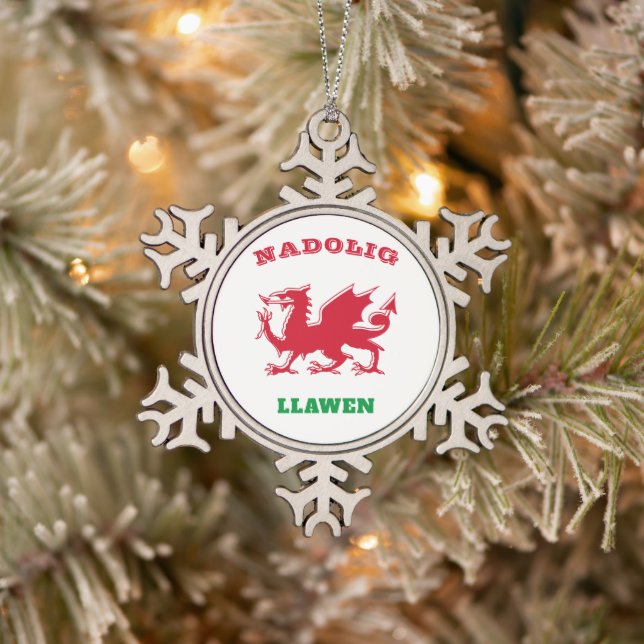 Nadolig Llawen Welsh Frohe Weihnachten Simple Celt Schneeflocken Zinn-Ornament (Baum)