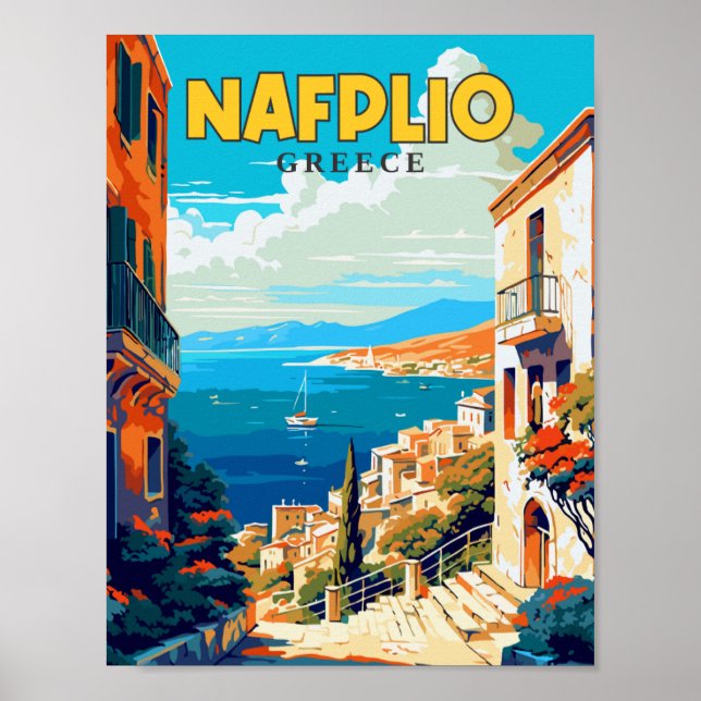 Nafplio Griechenland Vintage Reise Illustration Po Poster (Vorne)