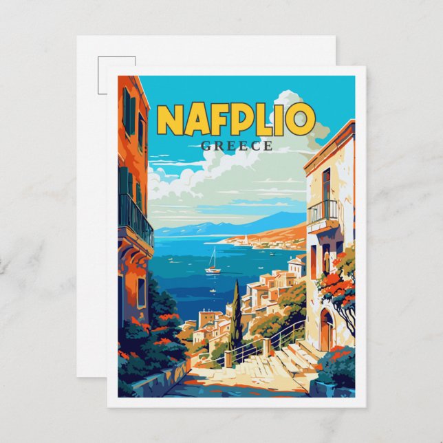 Nafplio Griechenland Vintage Reise Illustration Po Postkarte (Vorne/Hinten)